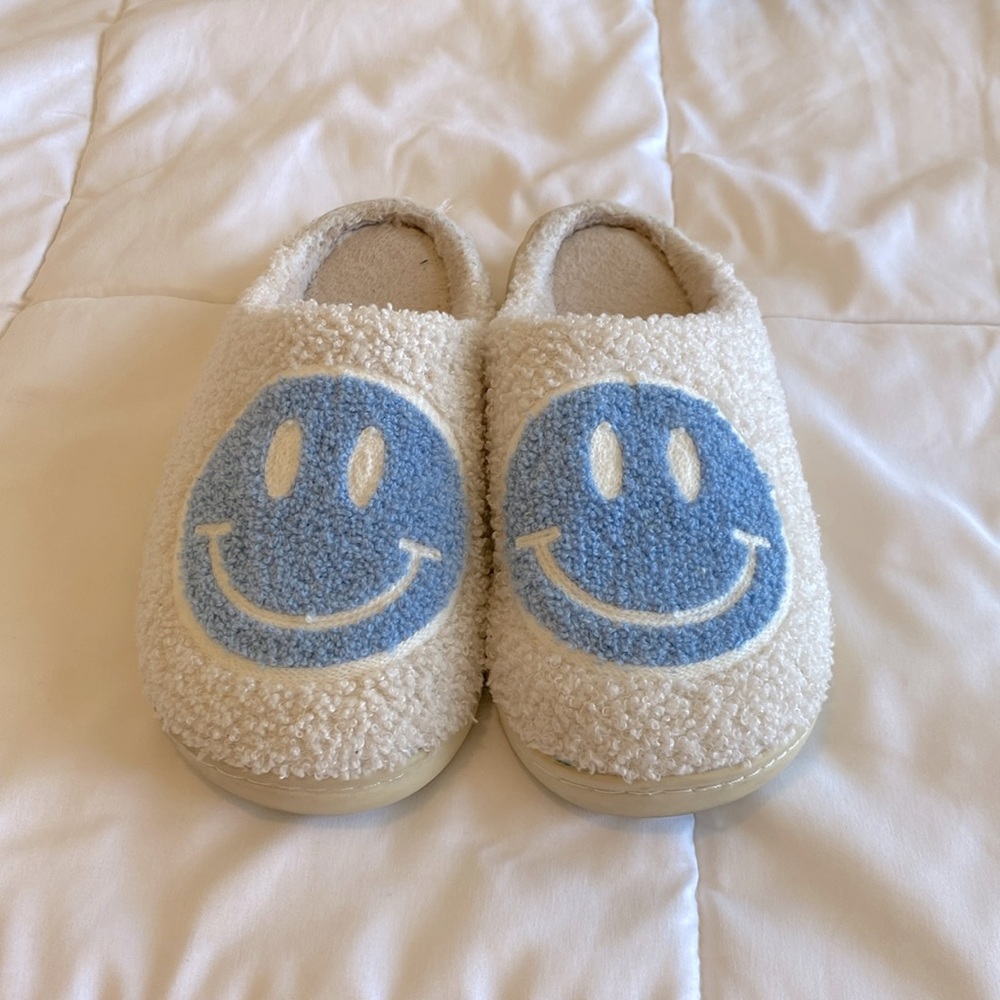 blue smiley slippers